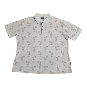 Woolrich Men’s XXL Polo Shirt Beige Brown Floral Pattern Short Sleeve 100% B26